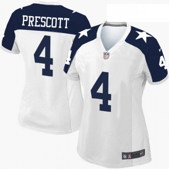 Womens Nike Dallas Cowboys 4 Dak Prescott Elite White Throwback Alternate NFL Jersey Womens Nike Dallas Cowboys 4 Dak Prescott Elite White Throwback Alternate NFL Jersey