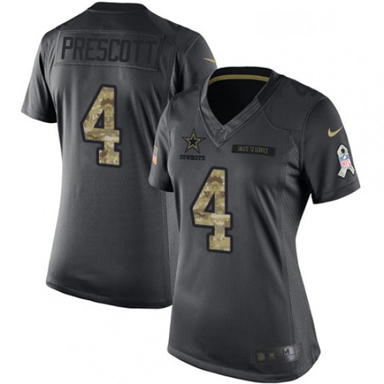 Womens Nike Dallas Cowboys 4 Dak Prescott Limited Black 2016 Salute to Service NFL Jersey Womens Nike Dallas Cowboys 4 Dak Prescott Limited Black 2016 Salute to Service NFL Jersey