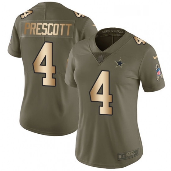 Womens Nike Dallas Cowboys 4 Dak Prescott Limited OliveGold 2017 Salute to Service NFL Jersey Womens Nike Dallas Cowboys 4 Dak Prescott Limited OliveGold 2017 Salute to Service NFL Jersey