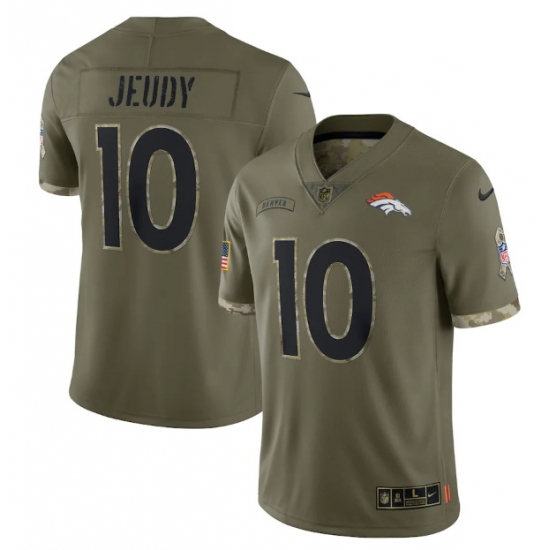 Men Denver Broncos 10 Jerry Jeudy Olive 2022 Salute To Service Limited Stitched Jersey Men Denver Broncos 10 Jerry Jeudy Olive 2022 Salute To Service Limited Stitched Jersey