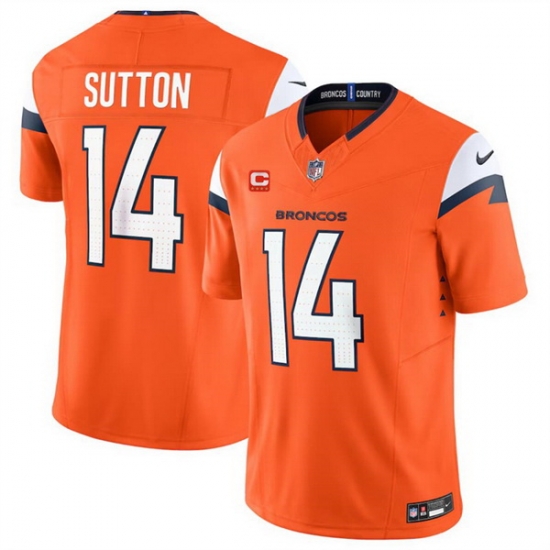 Men Denver Broncos 14 Courtland Sutton Orange 2024 F U S E With 4 Star C Patch Vapor Limited Stitched Football Jersey Men Denver Broncos 14 Courtland Sutton Orange 2024 F U S E With 4 Star C Patch Vapor Limited Stitched Football Jersey