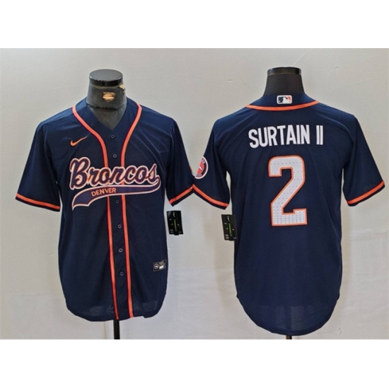 Men Denver Broncos 2 Pat Surtain II Navy Cool Base Stitched Baseball Jersey Men Denver Broncos 2 Pat Surtain II Navy Cool Base Stitched Baseball Jersey