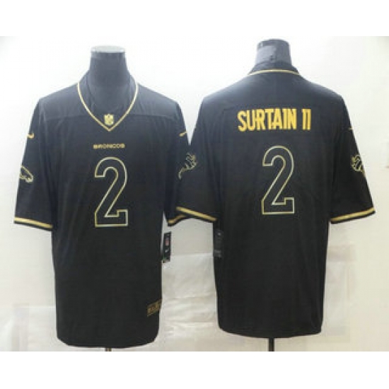 Men Denver Broncos 2 Patrick Surtain II Black 100th Season Golden Edition Jersey Men Denver Broncos 2 Patrick Surtain II Black 100th Season Golden Edition Jersey