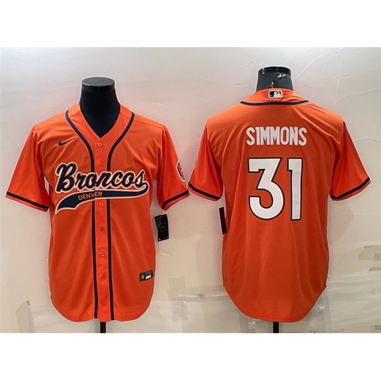 Men Denver Broncos 31 Justin Simmons Orange With Patch Cool Base Stitched Baseball Jersey Men Denver Broncos 31 Justin Simmons Orange With Patch Cool Base Stitched Baseball Jersey