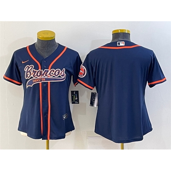 Women Denver Broncos Blank Navy With Patch Cool Base Stitched Baseball Jersey Women Denver Broncos Blank Navy With Patch Cool Base Stitched Baseball Jersey