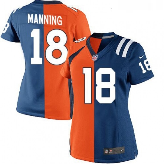 Womens Nike Denver Broncos 18 Peyton Manning Game Navy BlueWhite Split Fashion NFL Jersey Womens Nike Denver Broncos 18 Peyton Manning Game Navy BlueWhite Split Fashion NFL Jersey