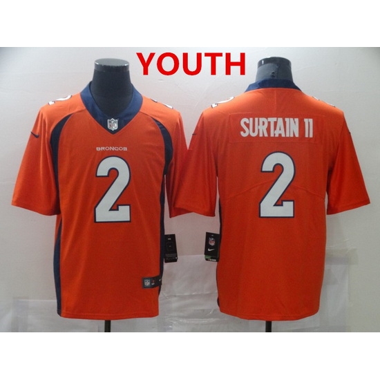 Youth Denver Broncos 2 Surtain II Orange Nike Vapor Untouchable Limited 2021 NFL Jersey