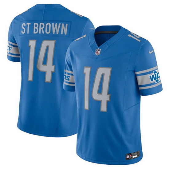 Men Detroit Lions 14 Amon Ra St Brown Blue 2023 F.U.S.E. Vapor Untouchable Limited Stitched Jersey Men Detroit Lions 14 Amon Ra St Brown Blue 2023 F.U.S.E. Vapor Untouchable Limited Stitched Jersey