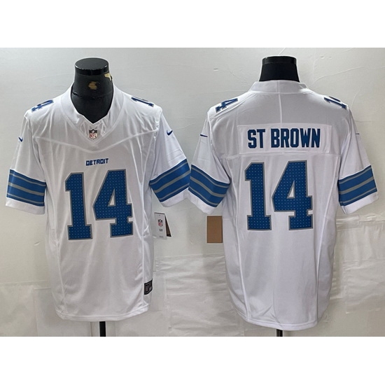 Men Detroit Lions 14 Amon Ra St Brown White 2024 F U S E Vapor Limited Stitched Jersey Men Detroit Lions 14 Amon Ra St Brown White 2024 F U S E Vapor Limited Stitched Jersey