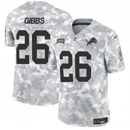 Men Detroit Lions 26 Jahmyr Gibbs 2024 F U S E Arctic Camo Salute To Service Limited Stitched Football Jersey Men Detroit Lions 26 Jahmyr Gibbs 2024 F U S E Arctic Camo Salute To Service Limited Stitched Football Jersey