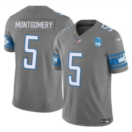 Men Detroit Lions 5 David Montgomery Grey 2023 F U S E 90th Anniversary Vapor Untouchable Limited Stitched Jersey Men Detroit Lions 5 David Montgomery Grey 2023 F U S E 90th Anniversary Vapor Untouchable Limited Stitched Jersey