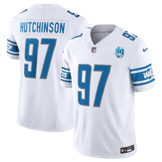 Men Detroit Lions 97 Aidan Hutchinson White 2023 F U S E 90th Anniversary Vapor Untouchable Limited Stitched Jersey Men Detroit Lions 97 Aidan Hutchinson White 2023 F U S E 90th Anniversary Vapor Untouchable Limited Stitched Jersey