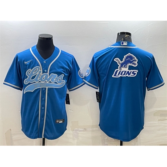 Men Detroit Lions Blue Team Big Logo With Patch Cool Base Stitched Baseball Jersey Men Detroit Lions Blue Team Big Logo With Patch Cool Base Stitched Baseball Jersey