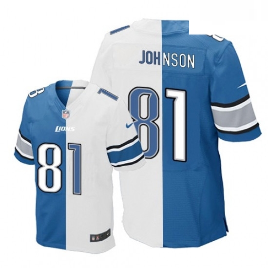 Men Nike Detroit Lions 81 Calvin Johnson Elite BlueWhite Split Fashion NFL Jersey Men Nike Detroit Lions 81 Calvin Johnson Elite BlueWhite Split Fashion NFL Jersey
