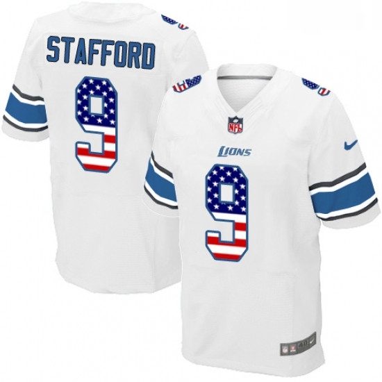 Men Nike Detroit Lions 9 Matthew Stafford Elite White Road USA Flag Fashion NFL Jersey Men Nike Detroit Lions 9 Matthew Stafford Elite White Road USA Flag Fashion NFL Jersey