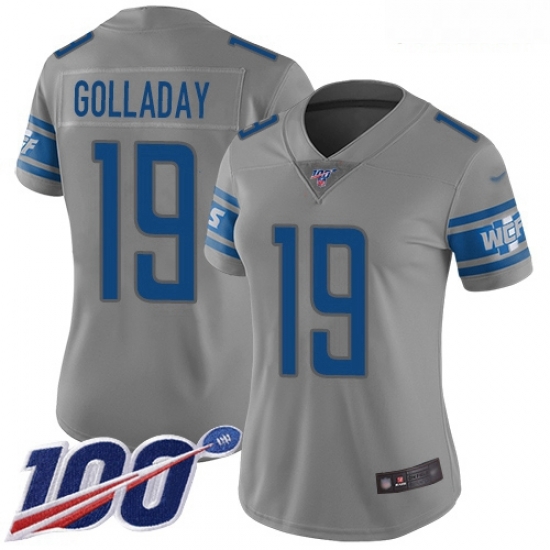 Lions #19 Kenny Golladay Gray Women Stitched Football Limited Inverted Legend 100th Season Jersey Lions #19 Kenny Golladay Gray Women Stitched Football Limited Inverted Legend 100th Season Jersey