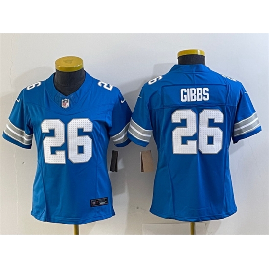 Women Detroit Lions 26 Jahmyr Gibbs Blue 2024 F U S E Vapor Limited Stitched Jersey Women Detroit Lions 26 Jahmyr Gibbs Blue 2024 F U S E Vapor Limited Stitched Jersey