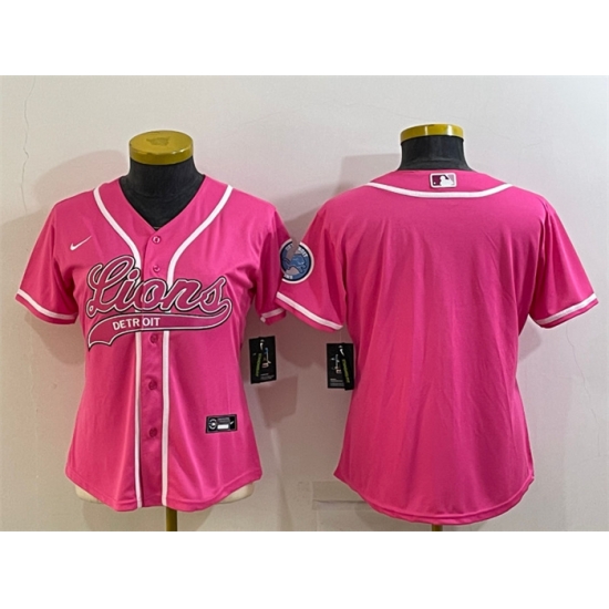 Women Detroit Lions Blank Pink With Patch Cool Base Stitched Baseball Jersey Women Detroit Lions Blank Pink With Patch Cool Base Stitched Baseball Jersey