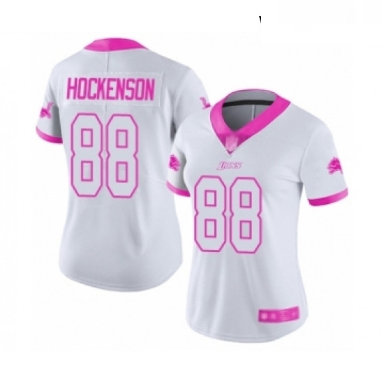 Womens Detroit Lions 88 TJ Hockenson Limited White Pink Rush Fashion Football Jersey Womens Detroit Lions 88 TJ Hockenson Limited White Pink Rush Fashion Football Jersey