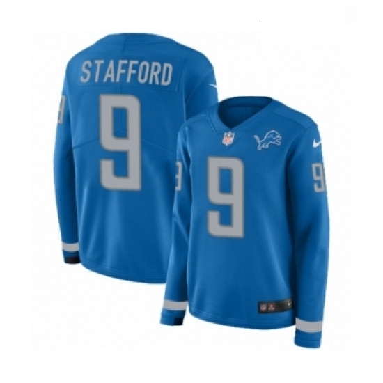 Womens Nike Detroit Lions 9 Matthew Stafford Limited Blue Therma Long Sleeve NFL Jersey Womens Nike Detroit Lions 9 Matthew Stafford Limited Blue Therma Long Sleeve NFL Jersey