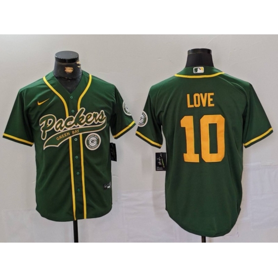 Men Green Bay Packers 10 Jordan Love Green Cool Base Stitched Baseball Jersey 1 Men Green Bay Packers 10 Jordan Love Green Cool Base Stitched Baseball Jersey 1