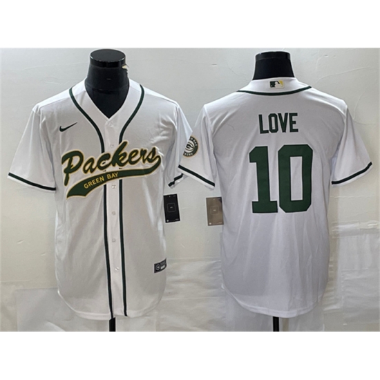 Men Green Bay Packers 10 Jordan Love White Cool Base Stitched Baseball Jersey Men Green Bay Packers 10 Jordan Love White Cool Base Stitched Baseball Jersey