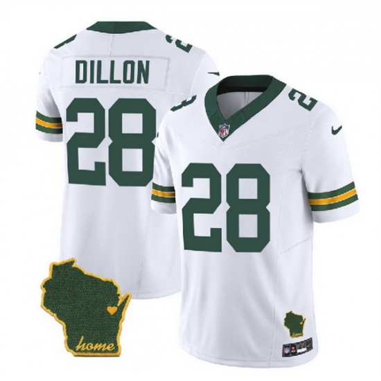 Men Green Bay Packers 28 A J Dillon White 2023 F U S E Home Patch Vapor Untouchable Limited Stitched Jersey Men Green Bay Packers 28 A J Dillon White 2023 F U S E Home Patch Vapor Untouchable Limited Stitched Jersey