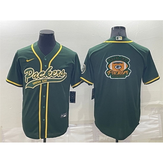 Men Green Bay Packers Green Team Big Logo With Patch Cool Base Stitched Baseball Jersey Men Green Bay Packers Green Team Big Logo With Patch Cool Base Stitched Baseball Jersey