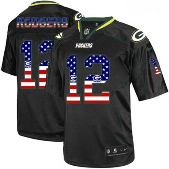 Men Nike Green Bay Packers 12 Aaron Rodgers Elite Black USA Flag Fashion NFL Jersey Men Nike Green Bay Packers 12 Aaron Rodgers Elite Black USA Flag Fashion NFL Jersey