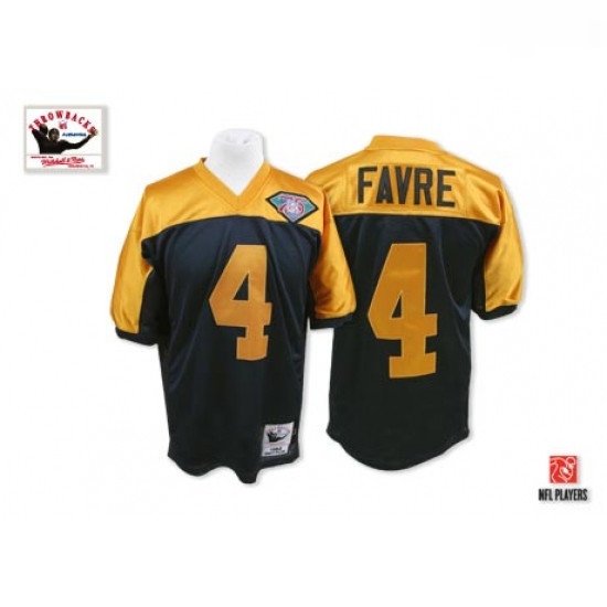 Mitchell and Ness Green Bay Packers 4 Brett Favre Authentic Navy BlueGold With 75th Patch Throwback NFL Jersey Mitchell and Ness Green Bay Packers 4 Brett Favre Authentic Navy BlueGold With 75th Patch Throwback NFL Jersey