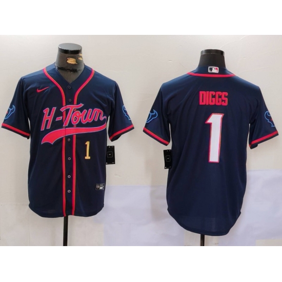 Men Houston Texans 1 Stefon Diggs Navy With Patch Cool Base Stitched Baseball Jersey 2 Men Houston Texans 1 Stefon Diggs Navy With Patch Cool Base Stitched Baseball Jersey 2