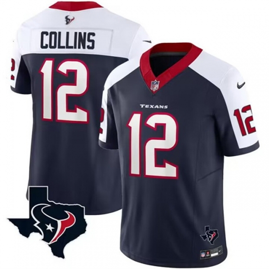 Men Houston Texans 12 Nico Collins White Navy 2023 F U S E Vapor Untouchable Limited Stitched Football Jersey Men Houston Texans 12 Nico Collins White Navy 2023 F U S E Vapor Untouchable Limited Stitched Football Jersey