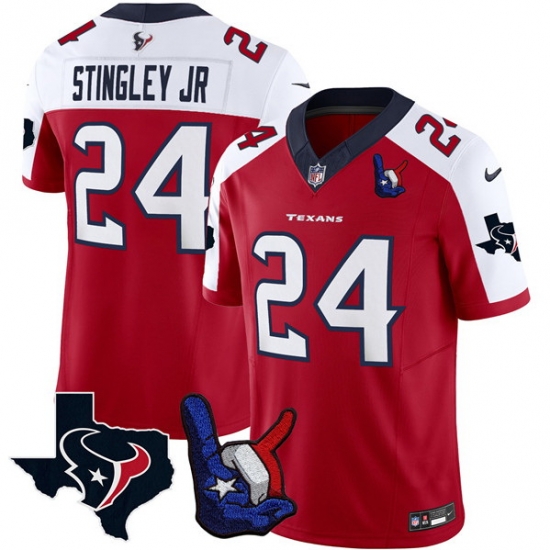 Men Houston Texans 24 Derek Stingley Jr Red White 2023 F U S E With Hand Sign Throwing Up The H Patch Vapor Untouchable Limited Stitched Football Jersey Men Houston Texans 24 Derek Stingley Jr Red White 2023 F U S E With Hand Sign Throwing Up The H Patch Vapor Untouchable Limited Stitched Football Jersey