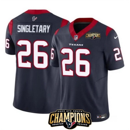 Men Houston Texans 26 Devin Singletary Navy 2023 F U S E AFC South Champions Patch Vapor Untouchable Limited Stitched Football Jersey Men Houston Texans 26 Devin Singletary Navy 2023 F U S E AFC South Champions Patch Vapor Untouchable Limited Stitched Football Jersey