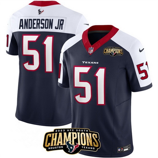 Men Houston Texans 51 Will Anderson Jr Navy White 2023 F U S E AFC South Champions Patch Limited Stitched Football Jersey Men Houston Texans 51 Will Anderson Jr Navy White 2023 F U S E AFC South Champions Patch Limited Stitched Football Jersey