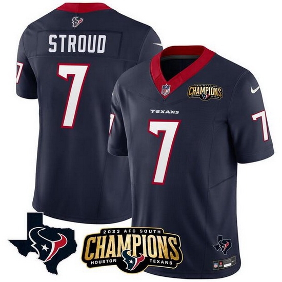 Men Houston Texans 7 C J Stroud Navy 2023 F U S E AFC South Champions Patch And Team Logo Patch Vapor Untouchable Limited Stitched Football Jersey Men Houston Texans 7 C J Stroud Navy 2023 F U S E AFC South Champions Patch And Team Logo Patch Vapor Untouchable Limited Stitched Football Jersey
