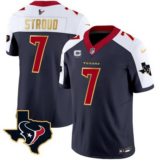Men Houston Texans 7 C J Stroud Navy White 2023 F U S E With 1 Star C And Team Logo Patch Limited Stitched Football Jersey Men Houston Texans 7 C J Stroud Navy White 2023 F U S E With 1 Star C And Team Logo Patch Limited Stitched Football Jersey