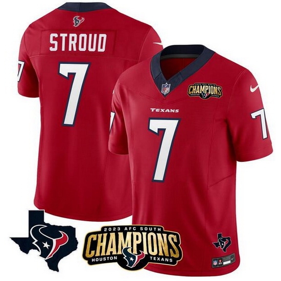 Men Houston Texans 7 C J Stroud Red 2023 F U S E AFC South Champions Patch And Team Logo Patch Vapor Untouchable Limited Stitched Football Jersey Men Houston Texans 7 C J Stroud Red 2023 F U S E AFC South Champions Patch And Team Logo Patch Vapor Untouchable Limited Stitched Football Jersey