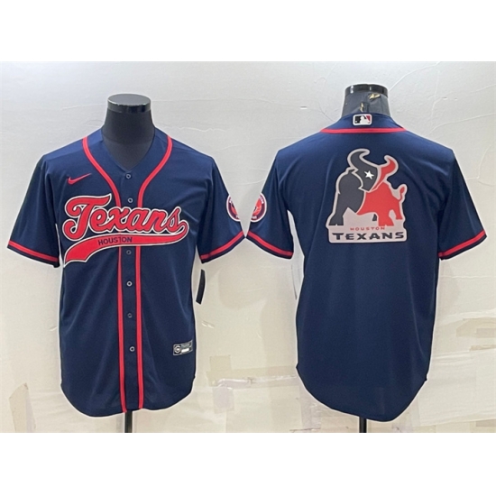Men Houston Texans Navy Team Big Logo With Patch Cool Base Stitched Baseball Jersey Men Houston Texans Navy Team Big Logo With Patch Cool Base Stitched Baseball Jersey
