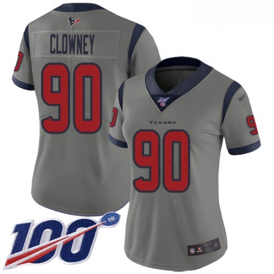 Texans #90 Jadeveon Clowney Gray Women Stitched Football Limited Inverted Legend 100th Season Jersey Texans #90 Jadeveon Clowney Gray Women Stitched Football Limited Inverted Legend 100th Season Jersey