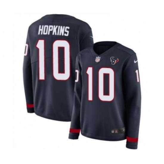 Womens Nike Houston Texans 10 DeAndre Hopkins Limited Navy Blue Therma Long Sleeve NFL Jersey Womens Nike Houston Texans 10 DeAndre Hopkins Limited Navy Blue Therma Long Sleeve NFL Jersey