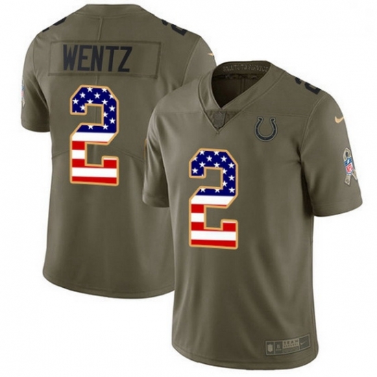 Men Indianapolis Colts 2 Carson Wentz Olive USA Flag Men Stitched NFL Limited 2017 Salute To Service Jersey Men Indianapolis Colts 2 Carson Wentz Olive USA Flag Men Stitched NFL Limited 2017 Salute To Service Jersey
