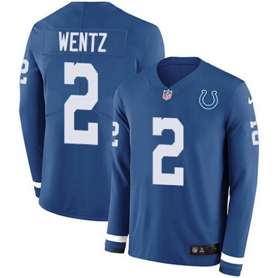 Men Indianapolis Colts 2 Carson Wentz Royal Blue Team Color Men Stitched NFL Limited Therma Long Sleeve Jersey Men Indianapolis Colts 2 Carson Wentz Royal Blue Team Color Men Stitched NFL Limited Therma Long Sleeve Jersey