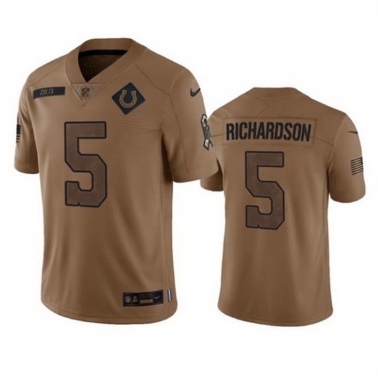 Men Indianapolis Colts 5 Anthony Richardson 2023 Brown Salute To Sertvice Stitched Football Jersey Men Indianapolis Colts 5 Anthony Richardson 2023 Brown Salute To Sertvice Stitched Football Jersey