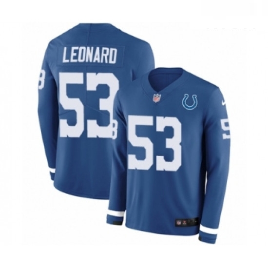 Men Nike Indianapolis Colts 53 Darius Leonard Limited Blue Therma Long Sleeve NFL Jersey Men Nike Indianapolis Colts 53 Darius Leonard Limited Blue Therma Long Sleeve NFL Jersey