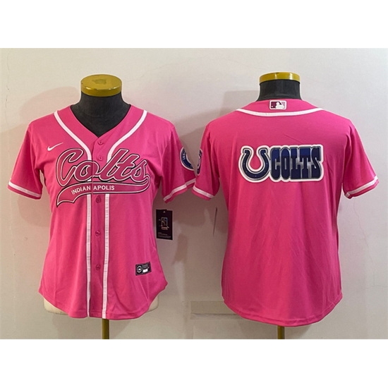 Women Indianapolis Colts Team Big Logo Pink With Patch Cool Base Stitched Baseball Jersey Women Indianapolis Colts Team Big Logo Pink With Patch Cool Base Stitched Baseball Jersey