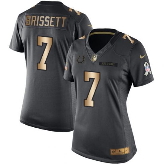 Womens Nike Colts #7 Jacoby Brissett Black Stitched NFL Limited Gold Salute to Service Jersey Womens Nike Colts #7 Jacoby Brissett Black Stitched NFL Limited Gold Salute to Service Jersey