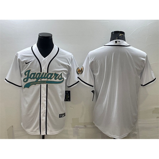 Men Jacksonville Jaguars Blank White With Patch Cool Base Stitched Baseball Jersey Men Jacksonville Jaguars Blank White With Patch Cool Base Stitched Baseball Jersey