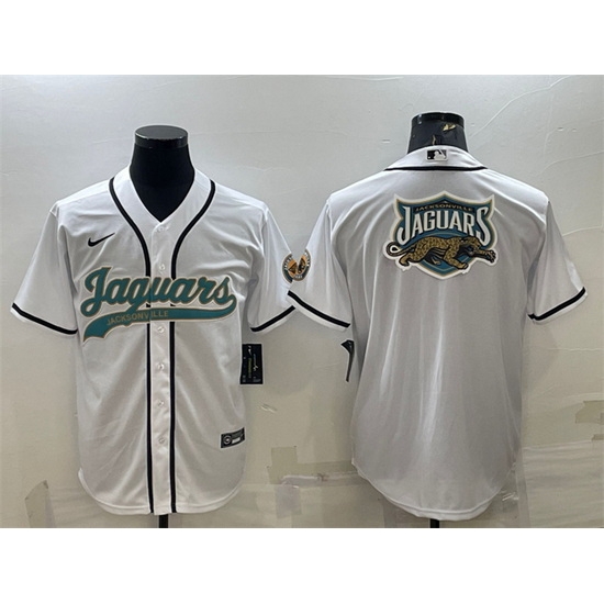 Men Jacksonville Jaguars White Team Big Logo With Patch Cool Base Stitched Baseball Jersey Men Jacksonville Jaguars White Team Big Logo With Patch Cool Base Stitched Baseball Jersey