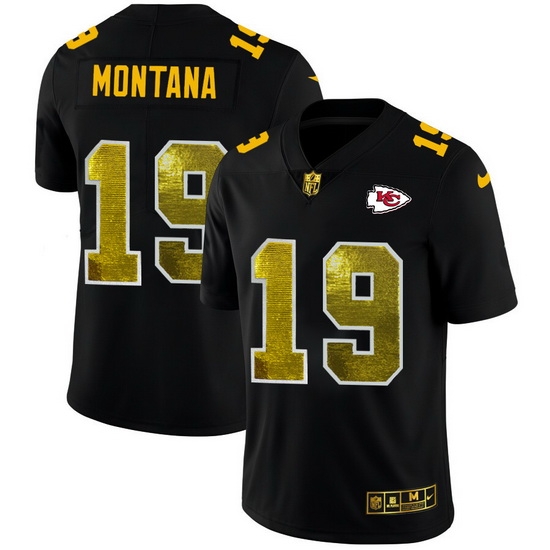 Kansas City Chiefs 19 Joe Montana Men Black Nike Golden Sequin Vapor Limited NFL Jersey Kansas City Chiefs 19 Joe Montana Men Black Nike Golden Sequin Vapor Limited NFL Jersey